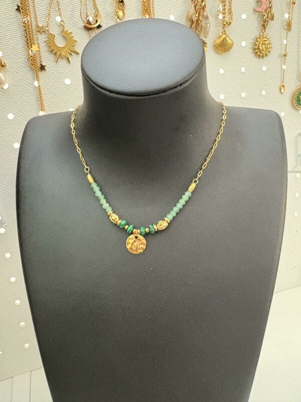 Collier PERLA BI en Acier Inoxydable Plaqué Or Style Classique avec Pierres Naturelles et Géométrique 10g