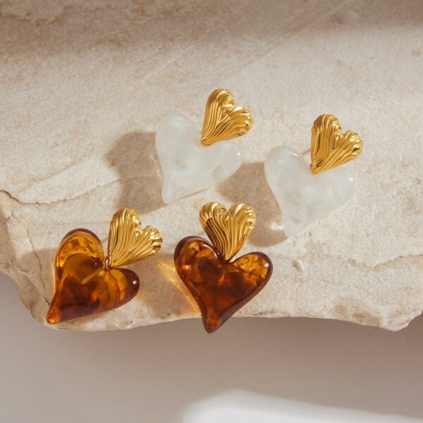 Boucles d'oreilles DUO DE COEUR en acier inoxydable et acrylique maron élégantes et durables pour un look sophistiqué