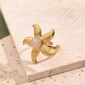 Bague ROYALE R en acier inoxydable de couleur rose saumon et Or