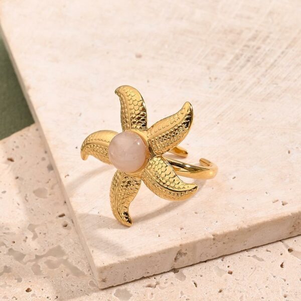 Bague ROYALE R en acier inoxydable de couleur rose saumon et Or