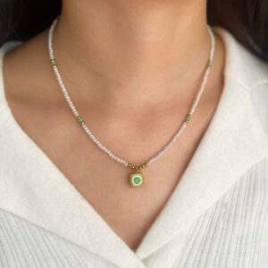 Collier PERLILITA en Acier inoxydable de couleur Or, banc, vert