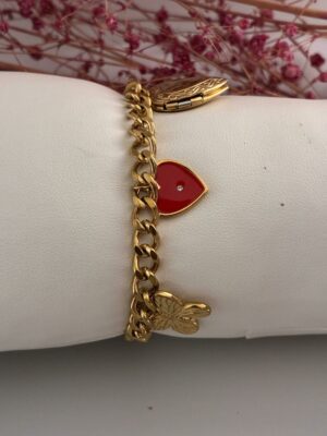 LYMA Bracelet 18K plaqué or véritable avec pendentif cœur en acier inoxydable titane style classique élégant résistant à l'eau durable et raffiné pour usage quotidien ou cadeau