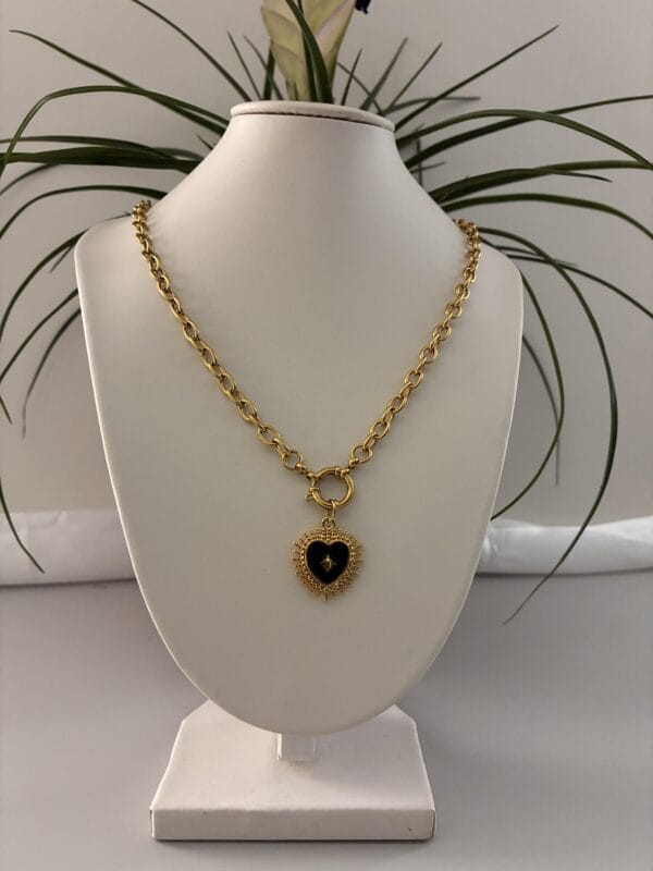 Collier MARIE NOIR en acier inoxydable plaqué Or
