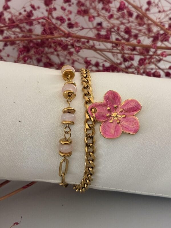 Bracelet ROSE en acier inoxydable 304 avec Pendentif Fleur plaqué Or