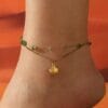 Bracelet cheville COQUILLAGE Acier inoxydable de couleur verte et Or