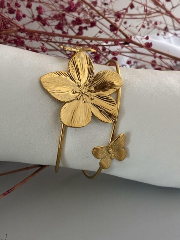 Marque Bracelet FLORA  en acier inoxydable 316L plaqué Or