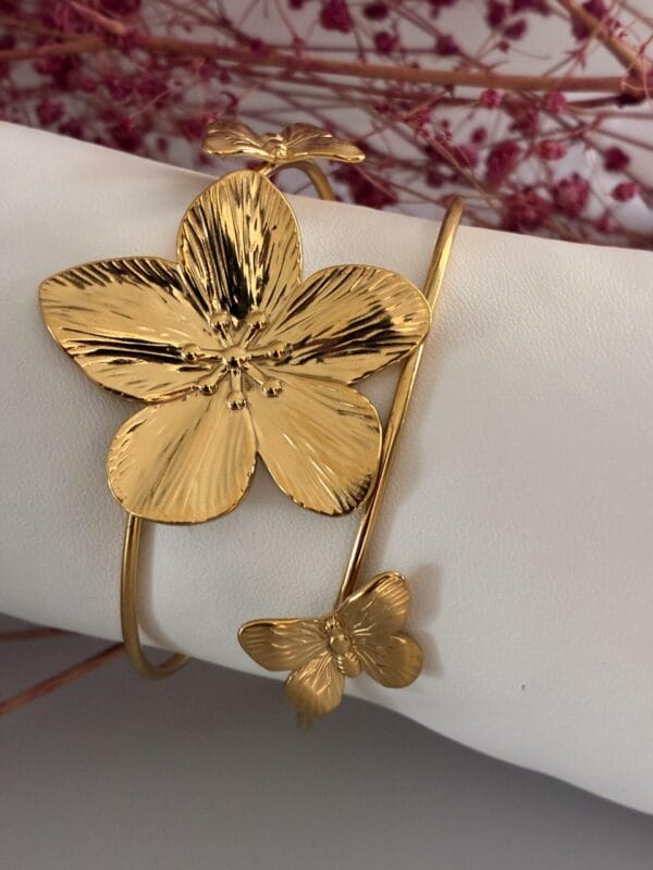 Marque Bracelet FLORA  en acier inoxydable 316L plaqué Or