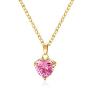 Collier CŒUR CRISTAL ROSE  en acier inoxydable