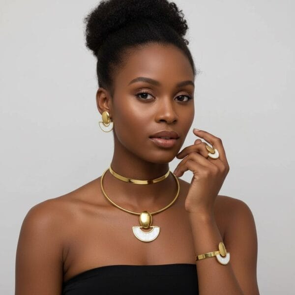 Parure REINE BLANCHE 1  en acier inoxydable collier boucle d’oreilles